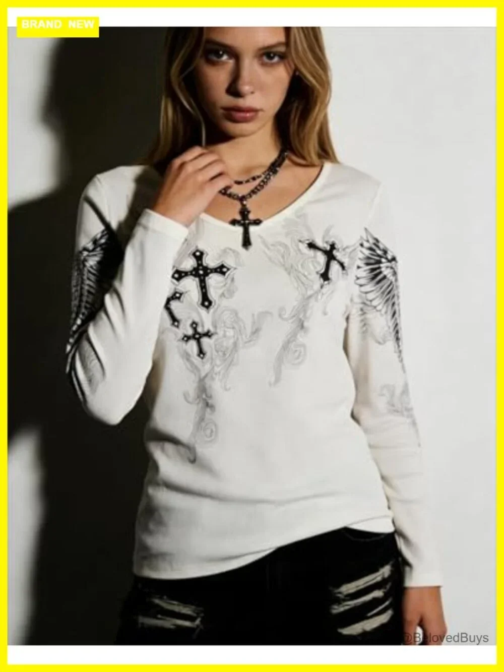 Women's Y2k Grunge Graphic Tee Long Sleeve Gothic Emo Punk Top
